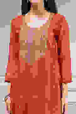 Red Chanderi Machine Embroidered Unstitched Suit Set image number 2