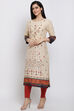Cream Cotton Straight Printed Kurta image number 2