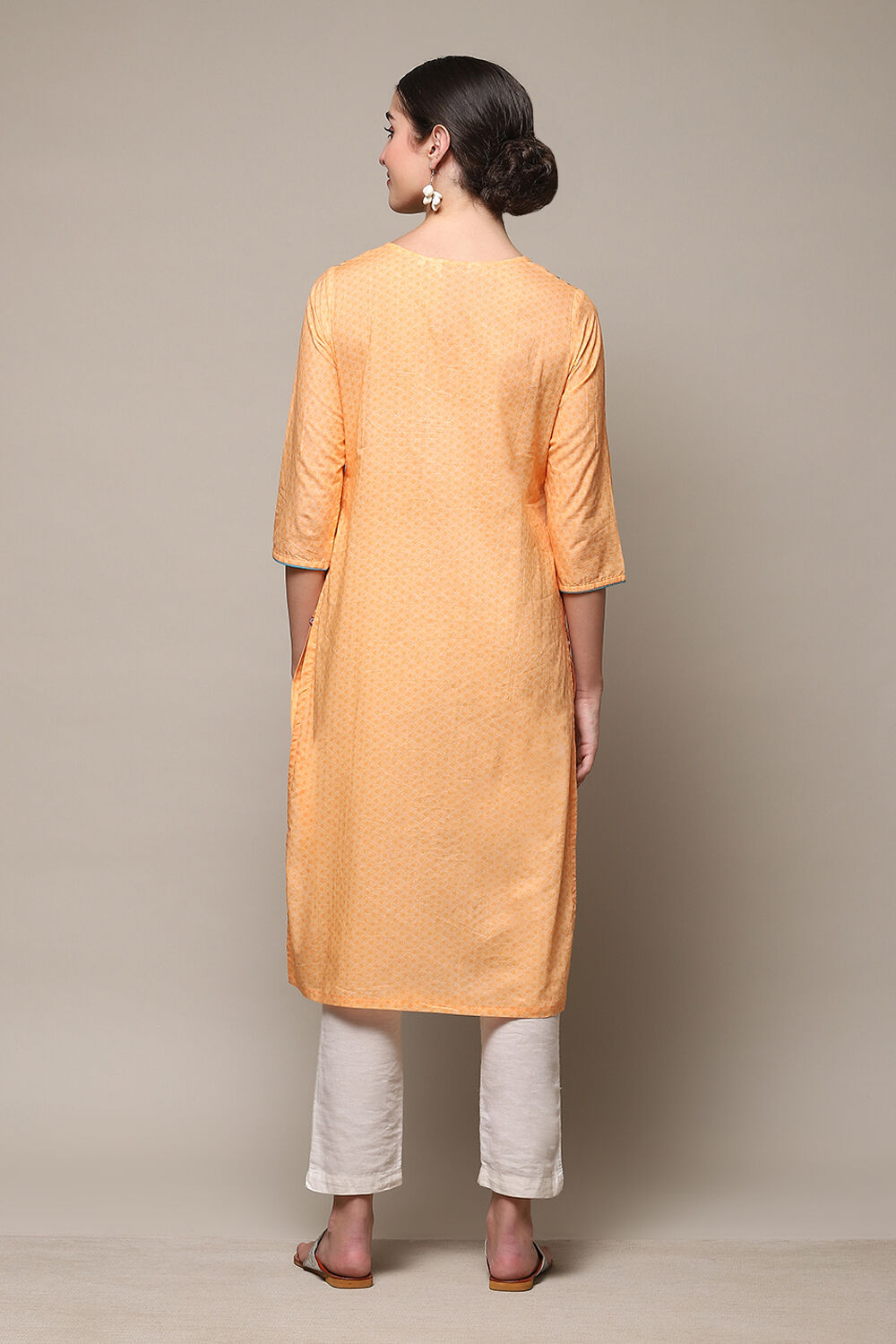 Blue Cotton Straight Printed Kurta image number 4