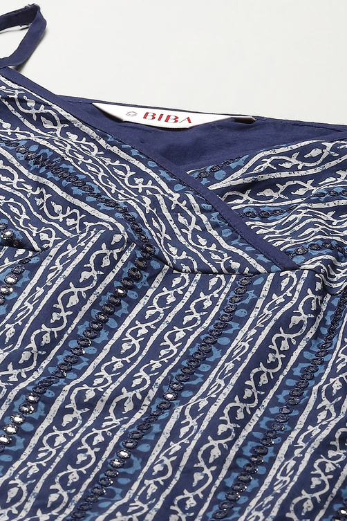 Indigo Cotton Printed Kurta & Palazzo Suit Set image number 1