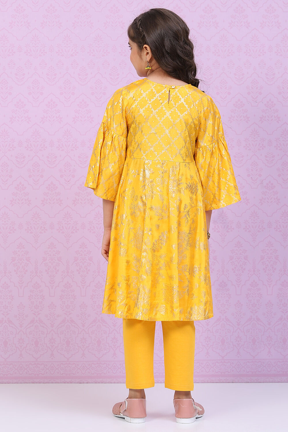 Yellow Viscose Flared Kurta Legging Suit Set image number 4
