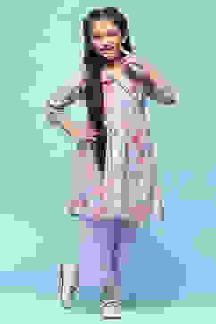 Lavender Printed Cotton Gathered Kurta & Solid Palazzo  image number 0