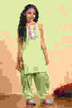 Sea Green Polyester Straight Solid Suit Set image number 5