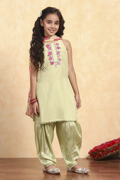 Sea Green Polyester Straight Solid Suit Set image number 5