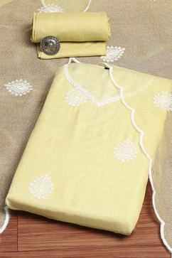 Lime Cotton Machine Embroidered Unstitched Suit Set image number 0