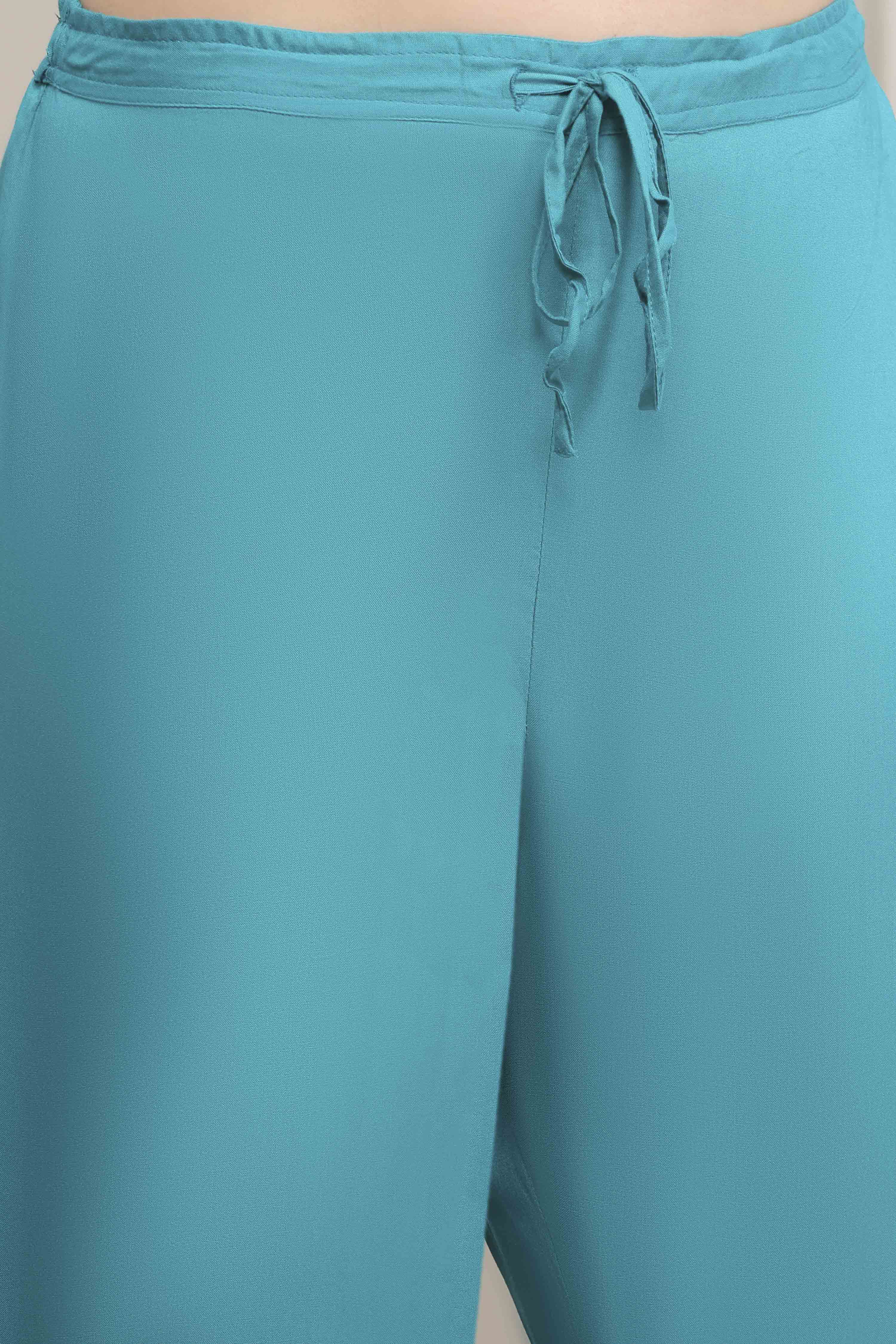 Turquoise Viscose Rayon Straight Suit Set image number 2