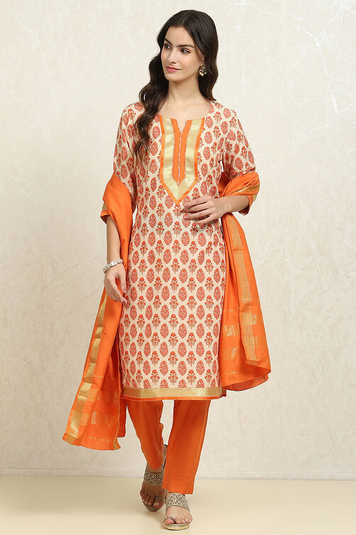 Light Green Cotton Handloom Unstitched Suit Set image number 1