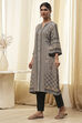 Ecru and Black Printed Straight Kurta image number 2
