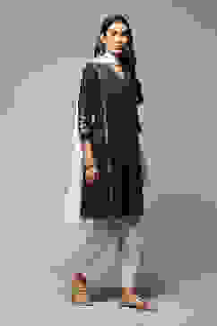 Charcoal Cotton Straight Kurta Regular Pants Suit Set image number 6