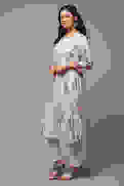 Ivory LIVA Straight Printed Kurta image number 3