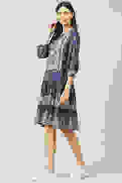 Blue Cotton Flared Fusion Dress image number 2