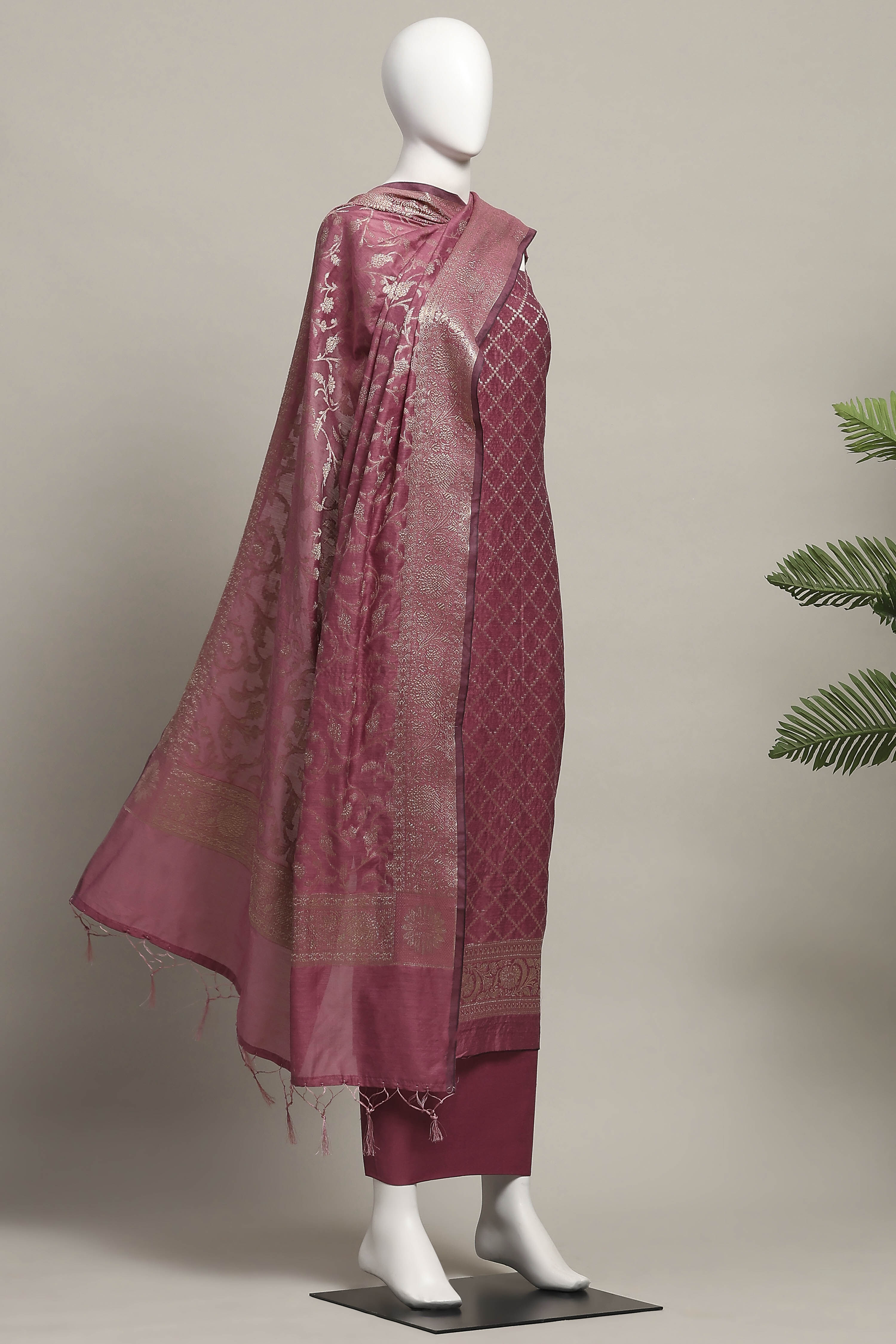 Peach Cotton Printed Embroidered Unstitched Suit Set image number 4