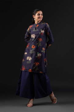 Rohit Bal Indigo Cotton Silk Straight Printed Kurta Set image number 0