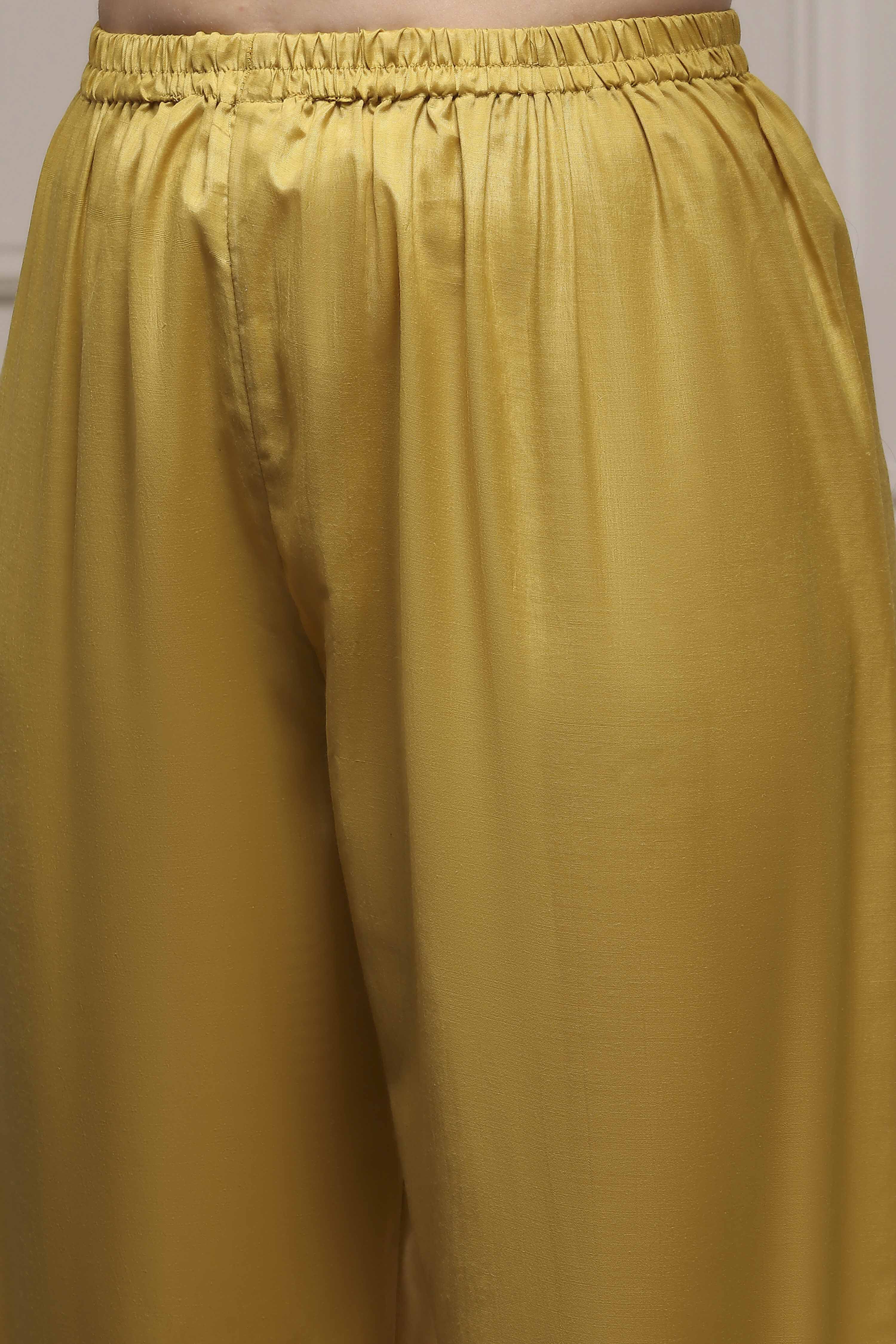 Yellow Tissue Blend Machine Embroidered Unstitched Suit Set image number 3