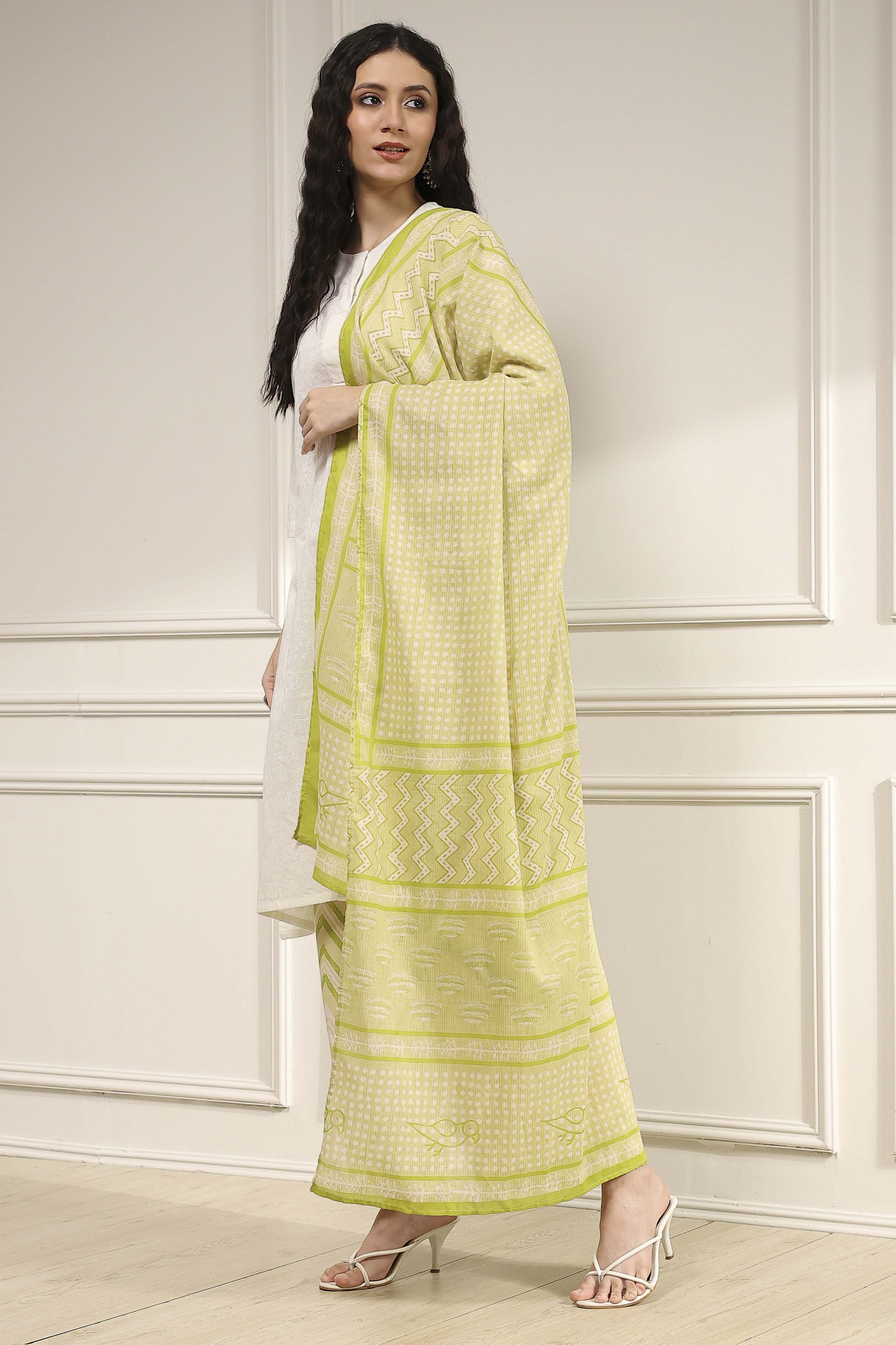 Blue and White Cotton Straight Suit Set image number 3