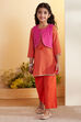 Orange Cotton Straight Kurta Set with Jacket