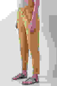 Gold-Toned Cotton Solid Fitted Pants image number 2