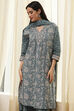 Green Cotton Printed Straight Suit Set image number 7