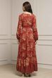 Rust Floral Printed Tiered Flared Dress image number 3