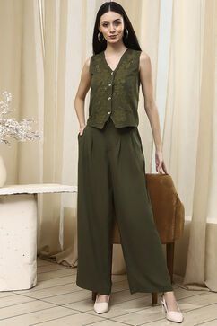Olive Green Solid Straight Co-ord Set image number 7