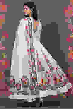 Rohit Bal Ivory Cotton Silk Anarkali Printed Suit Set image number 6