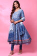Grey Cotton Anarkali Kurta Churidar Suit Set image number 6