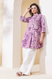 Purple Cotton Printed A-Line Kurta image number 0
