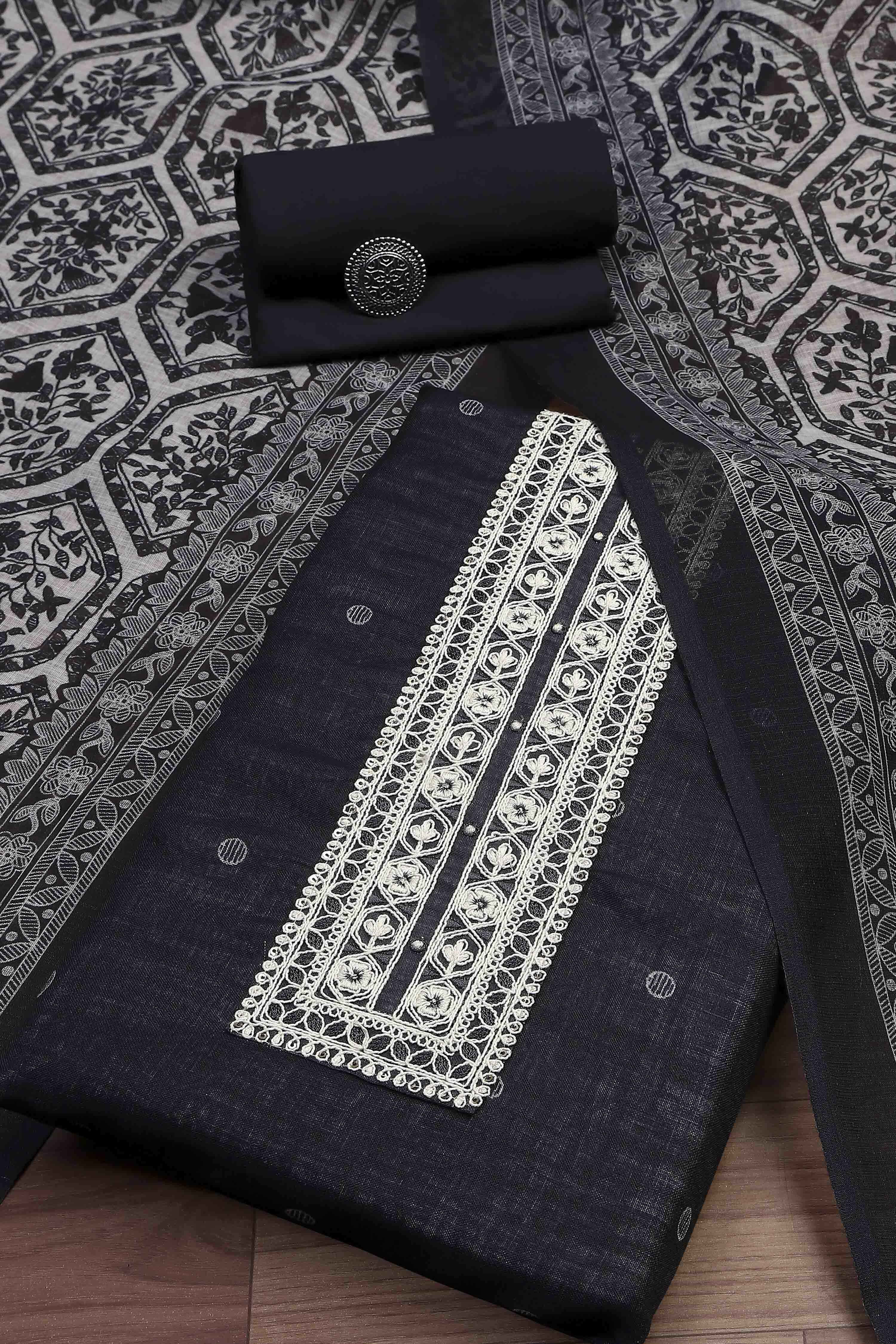 Beige Linen Booti Print Unstitched Suit Set image number 0