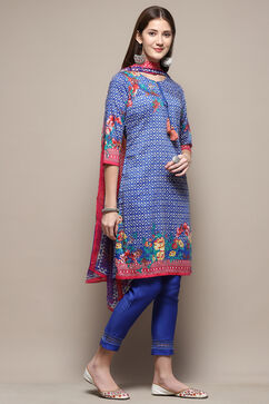 Blue Cotton Straight Kurta Slim Pant Suit Set image number 6