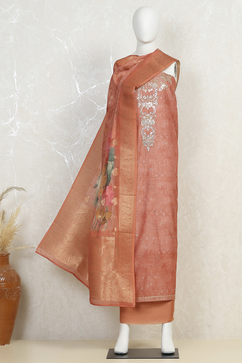 Coral Chanderi Printed Unstitched Suit Set image number 4