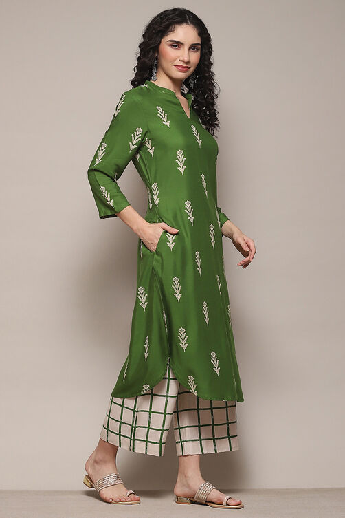 Navy Rayon flax Straight Kurta Palazzo Suit Set image number 5