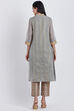 Grey Poly Cotton Flared Yarndyed Kurta image number 4