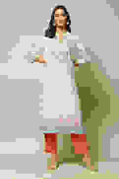 Beige Cotton Straight Printed Kurta image number 6