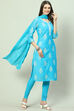 Blue Straight Kurta Churidar Suit Set