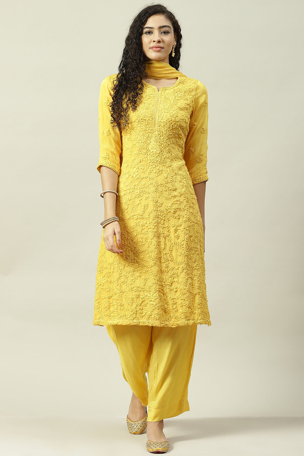 Mustard Viscose Straight Kurta Palazzo Suit Set image number 7