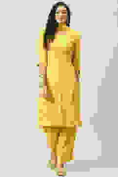 Mustard Viscose Straight Kurta Palazzo Suit Set image number 7