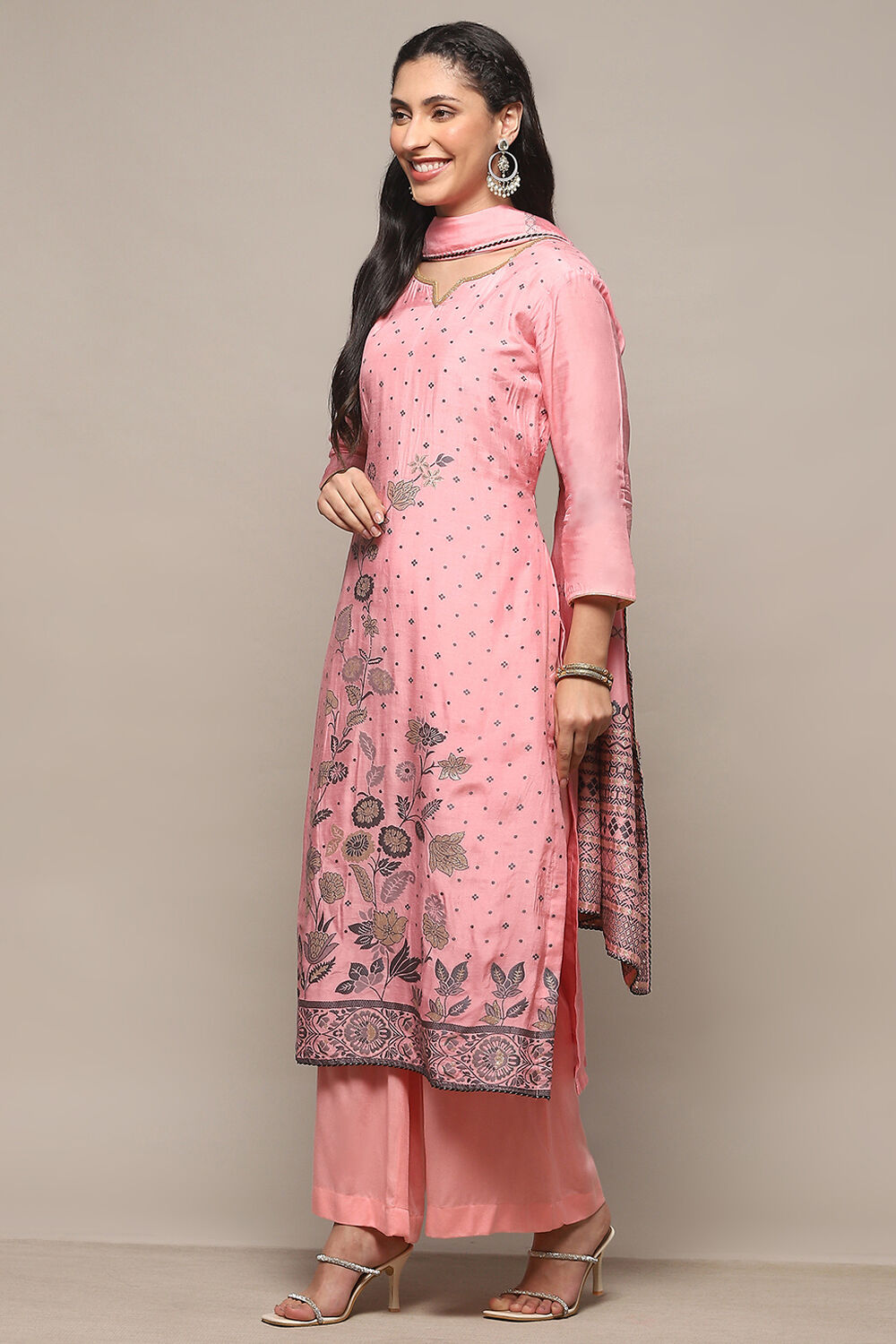 Blue Chanderi Unstitched Suit Set image number 5