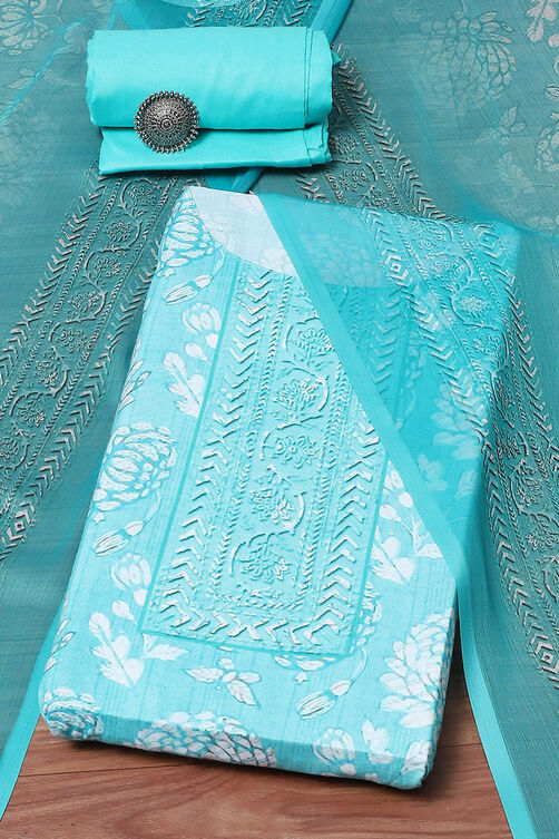 Mustard Cotton Blend Digital Print Unstitched Suit Set image number 0