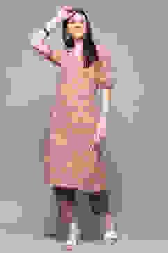 Peach Grey Rayon Straight Kurta Set image number 0