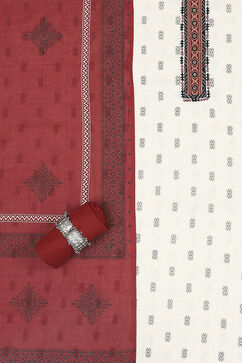 Off-White-Red Flex Hand Block Print Unstitched Suit Set image number 1