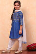 Blue and White Cotton Printed Straight Suit Set image number 5