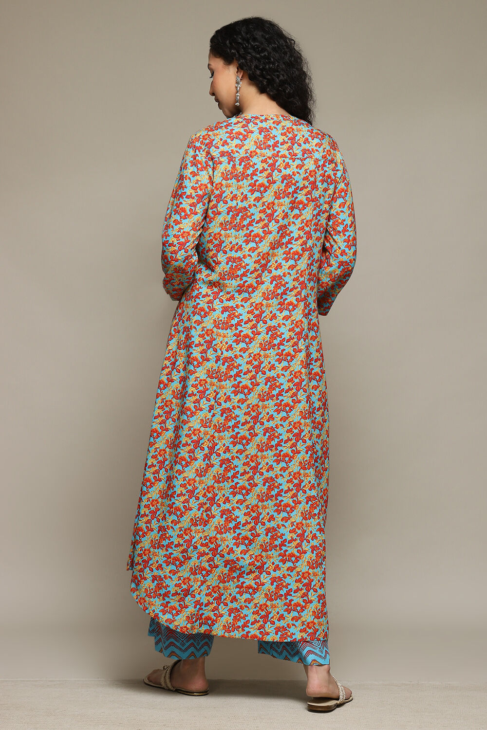 White & Blue Rayon Straight Kurta Palazzo Suit Set image number 4