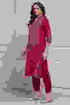 Pink Velvet Straight Winter Kurta Set image number 3