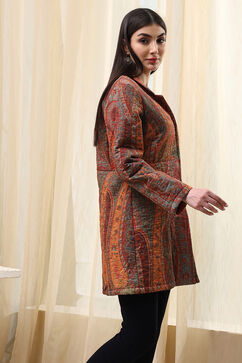 Burnt Orange Rayon Straight Printed Jacket image number 4