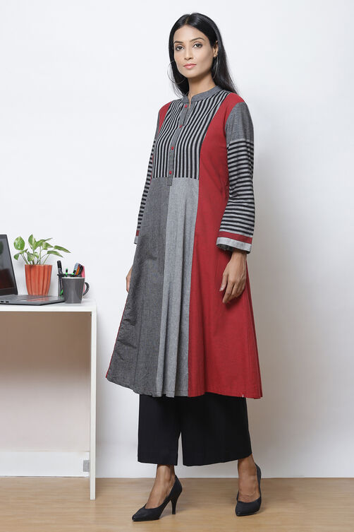 Black Straight Cotton Fusion Wear 2 Piece Set image number 3