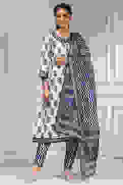 Indigo Cotton Modal Digital Print Unstitched Suit Set image number 1