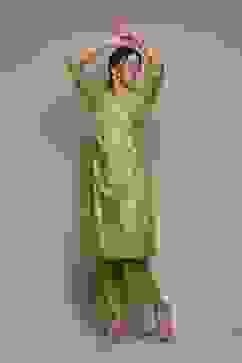 Olive Polyester Straight Printed 2 Piece Set image number 0