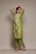 Olive Polyester Straight Printed 2 Piece Set
