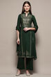 Navy Cotton Straight Kurta Palazzo Suit Set image number 7
