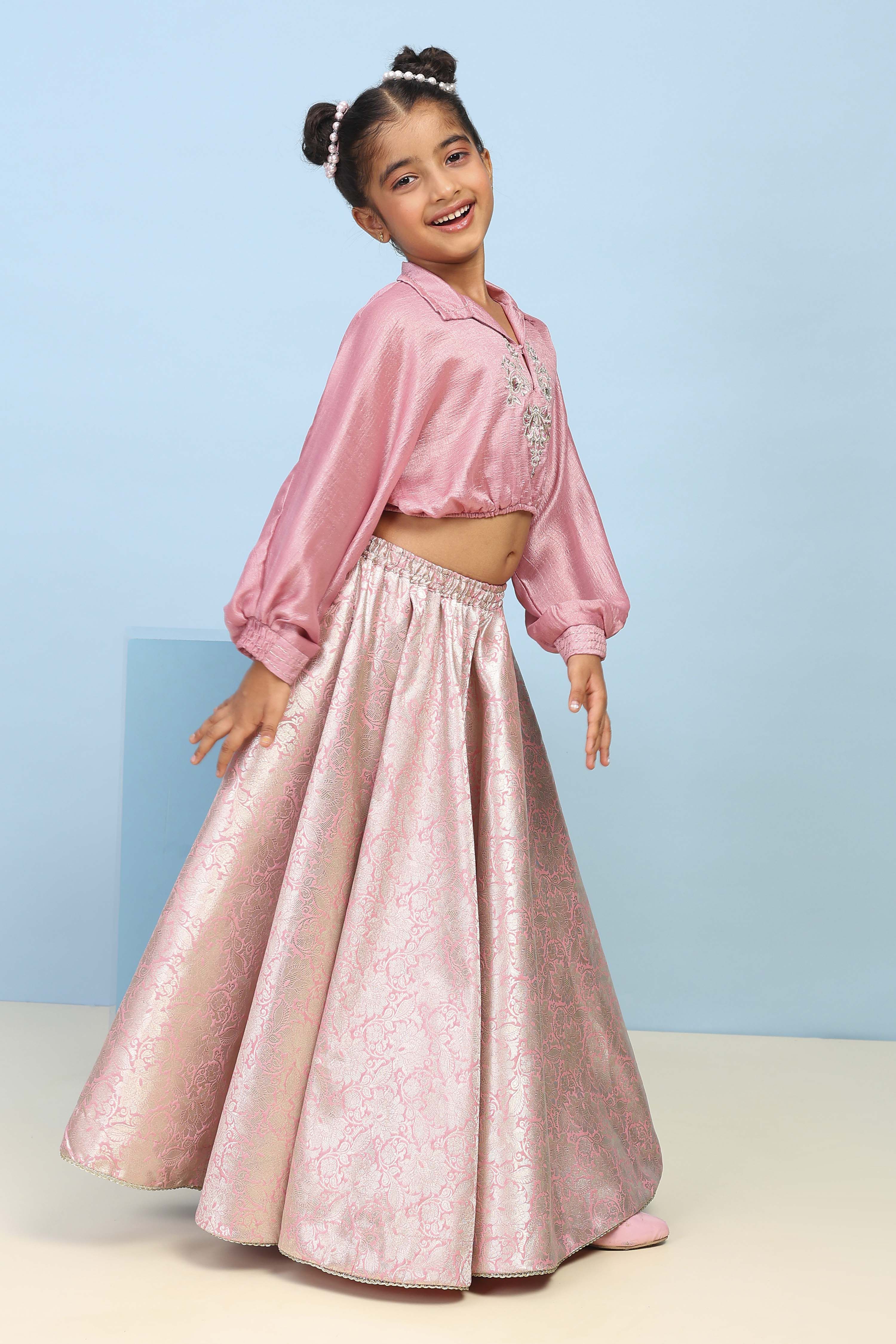 Lilac Polyester Flared Lehenga Set image number 5